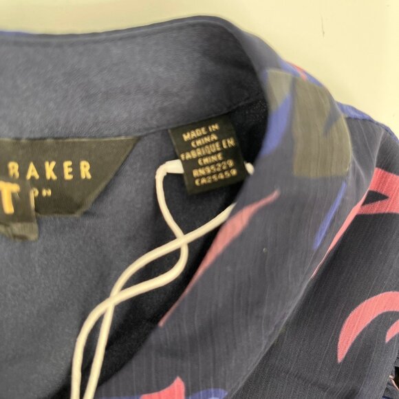 Ted Baker Stephanie Floral Print Blouse Size 4 Keyhole Detail Sheer Long Sleeve - Picture 15 of 16